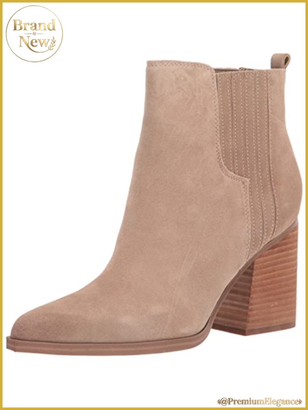 Suede Stacked Heel Pointed Toe Slip On Ankle Bootie
